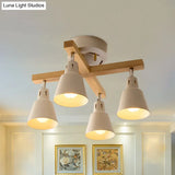 Tapered Rotatable Ceiling Fixture: 4 - Light Iron Semi Flush Mount Lighting In Black/White