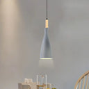 Tapered Shade Pendant Nordic Iron Led Ceiling Hang Light With Wood Décor - Grey/White/Black