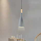 Tapered Shade Pendant Nordic Iron Led Ceiling Hang Light With Wood Décor - Grey/White/Black