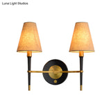 Tapered Wall Light In Brass Fabric For Living Room