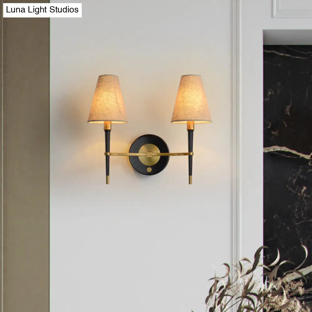 Tapered Wall Light In Brass Fabric For Living Room