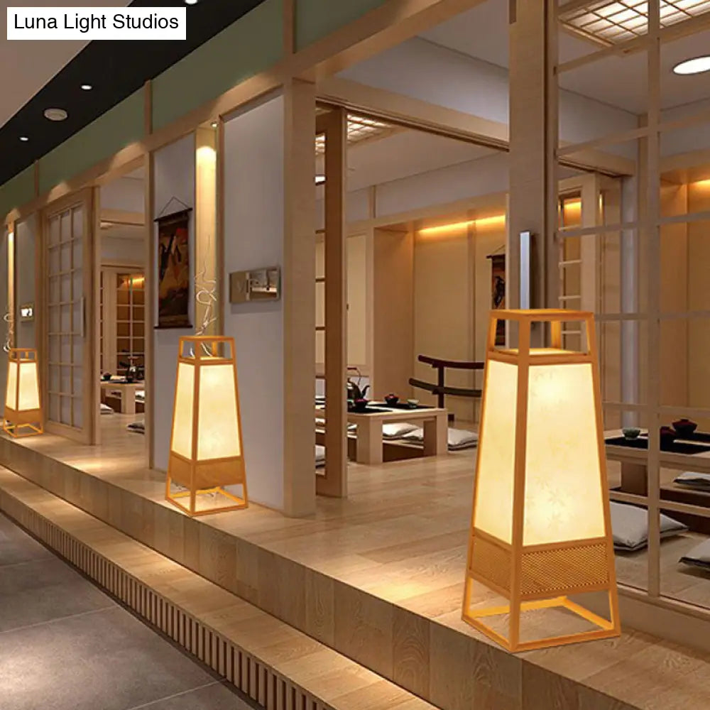 Tapered Wood Desk Lamp - Chinese Style Beige Task Lighting For Living Room