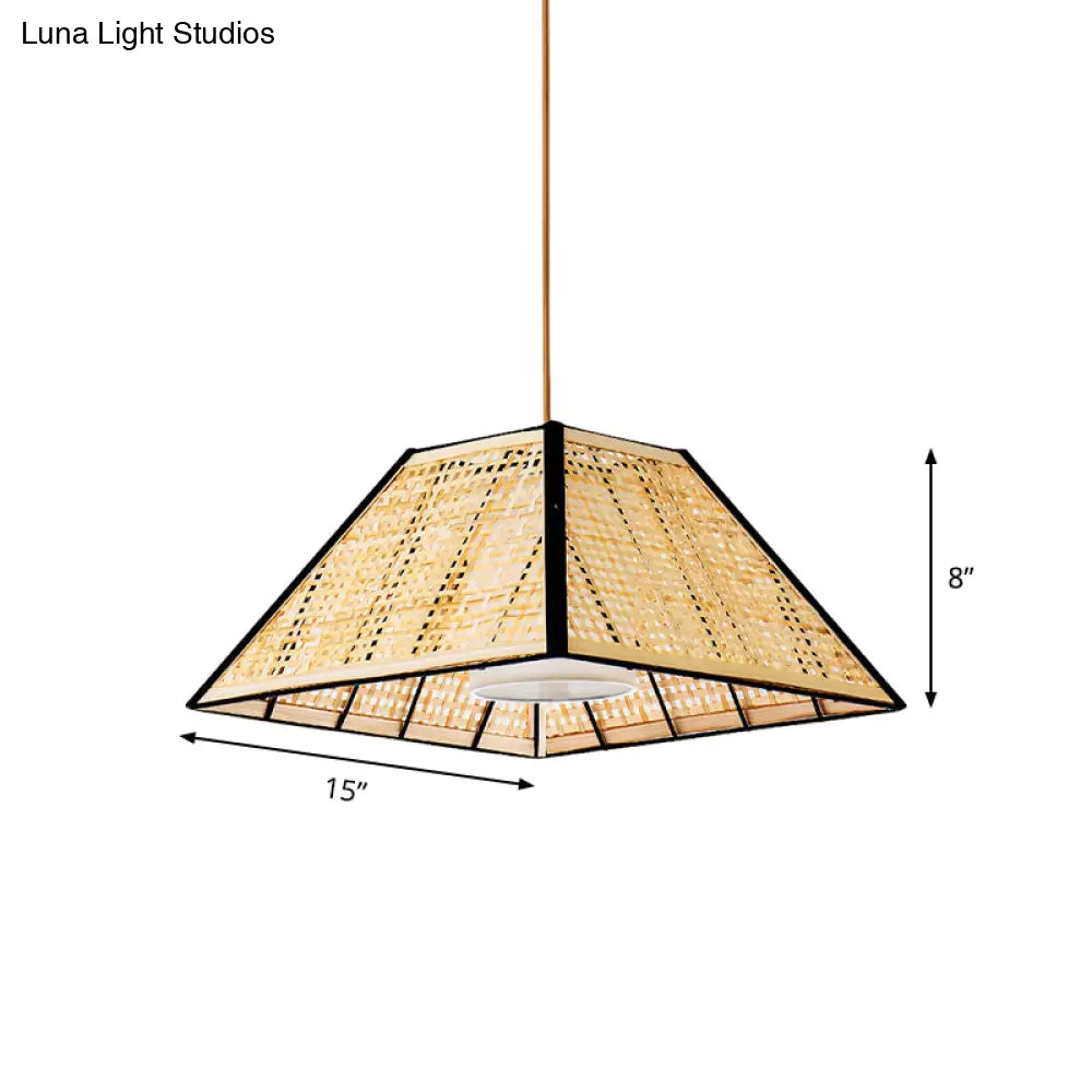 Tea House Pendulum Light: Asian Beige Suspended Pendant Lamp With Rattan Shade