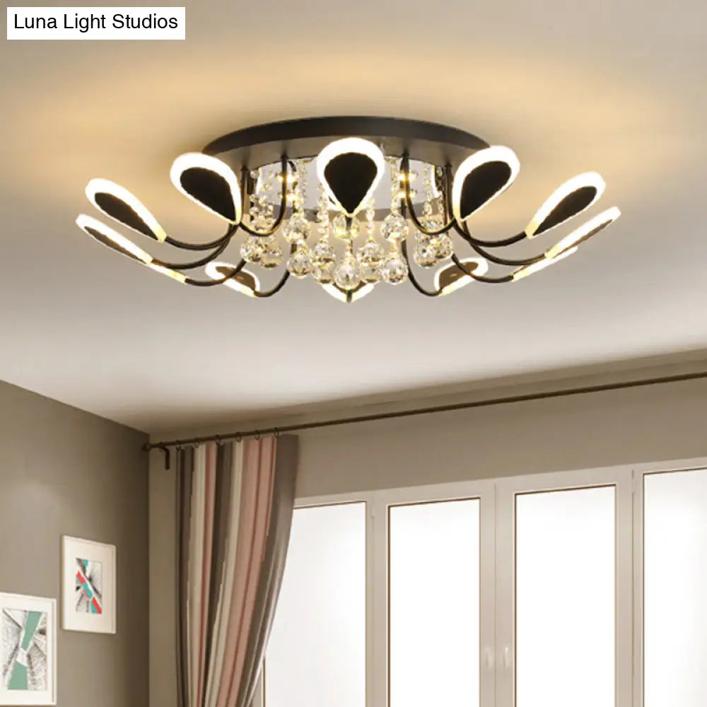 Teardrop Flushmount Bevel Cut Glass Ceiling Fixture - Modern Style Black/White 10/12 Bulbs