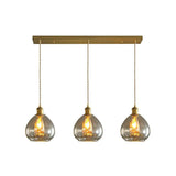 Teardrop Glass Cluster Pendant - Post-Modern Brass Finish 3-Light Hanging Lamp Amber / Linear