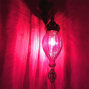 Teardrop Sconce: Wall Mounted Carved Metal Lamp With Black/White/Light Blue Glass Pink