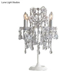 Teardrop Table Lamp - Retro Style White Finish With Clear Crystal 4 Bulbs Ideal Night Light For