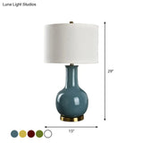 Tejat Posterior - Modern Fabric Drum Night Stand Light With Vase Ceramic Base