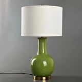 Tejat Posterior - Modern Fabric Drum Night Stand Light With Vase Ceramic Base Green