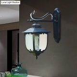 Textured Black Lantern Wall Sconce With Water Glass - Outdoor Mount Lamp (1 Light 9 Or 13 Width)