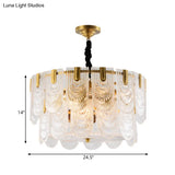Textured Glass Layered Ceiling Light - Modern Brass Chandelier With 3/8 Lights