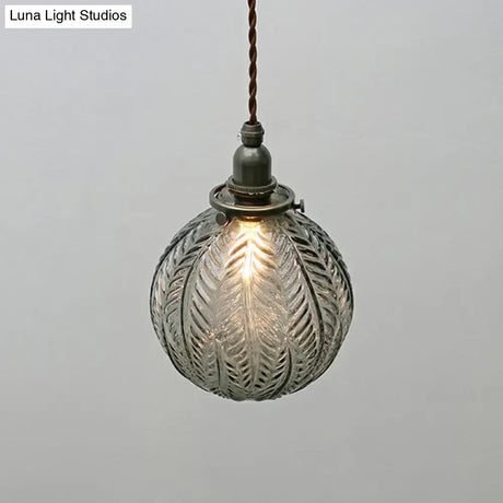 Textured Glass Orb Mini Pendant Light In Nordic Style With Black Hanging Cord For Bedroom