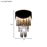 Tiered Wall Lamp With Crystal Block In Black - Modern Metal Lighting For Bedroom