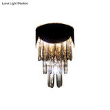 Tiered Wall Lamp With Crystal Block In Black - Modern Metal Lighting For Bedroom