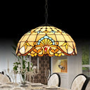 Tiffany 1-Light Beige Stained Glass Dome Pendant – Elegant Suspension Lighting For Dining Room