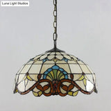 Tiffany 1-Light Beige Stained Glass Dome Pendant – Elegant Suspension Lighting For Dining Room