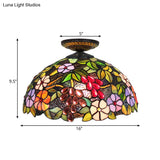 Tiffany 1-Light Stained Glass Blossom Ceiling Lamp- Brass Flushmount 12’/16’ Width
