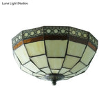 Tiffany 2-Light Beige Flush Mount Ceiling Light With Art Glass Dome Shade For Bedroom