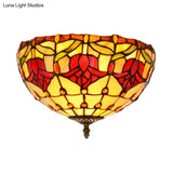 Tiffany 2-Light Stained Glass Floral Ceiling Fixture – Brass Flush Mount For Bedroom