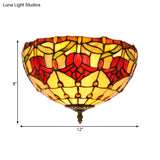 Tiffany 2-Light Stained Glass Floral Ceiling Fixture – Brass Flush Mount For Bedroom