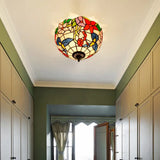 Tiffany 2-Light Stained Glass Floral Ceiling Fixture – Brass Flush Mount For Bedroom / A