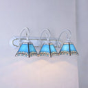 Tiffany 3-Head Blue Glass Wall Sconce With Scrolling Arm