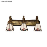 Tiffany 3-Headed Wall Sconce Light Fixture - Orange/Blue Glass Trapezoid Design