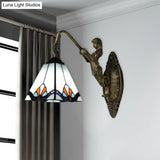 Tiffany Antique Bronze Glass Wall Sconce - Pyramid White 1-Head Light Fixture