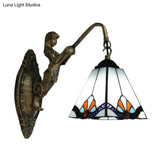 Tiffany Antique Bronze Glass Wall Sconce - Pyramid White 1-Head Light Fixture