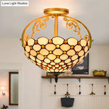 Tiffany Beaded Semi Flush Mount Ceiling Fixture - Cut Glass Beige 2 Lights Stylish