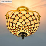 Tiffany Beaded Semi Flush Mount Ceiling Fixture - Cut Glass Beige 2 Lights Stylish