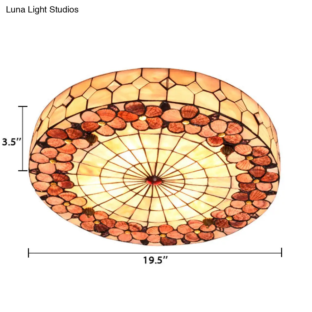 Tiffany Bedroom Ceiling Lights - 4 - Light Flush Mount Fixture With Stained Glass Drum Shade And