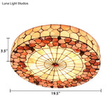 Tiffany Bedroom Ceiling Lights - 4 - Light Flush Mount Fixture With Stained Glass Drum Shade And