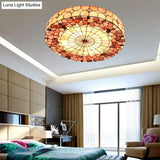 Tiffany Bedroom Ceiling Lights - 4 - Light Flush Mount Fixture With Stained Glass Drum Shade And