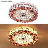 Tiffany Bedroom Ceiling Lights - 4 - Light Flush Mount Fixture With Stained Glass Drum Shade And
