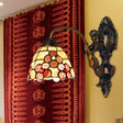 Tiffany Beige Glass Floral Sconce Wall Mount Light Fixture For Bedroom