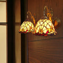 Tiffany Beige Glass Wall Mount Light With Mermaid Backplate - 2-Head Dome Sconce Lighting