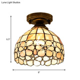 Tiffany Beige/Pink/Orange Shell Mini Flush Light Fixture - Natural Decorative Ceiling Lamp