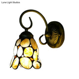 Tiffany Beige Sconce Light: 1-Light Bedroom Wall Mounted Lighting With Stone Bell/Dome Shade