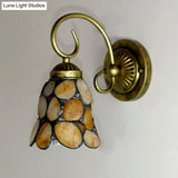 Tiffany Beige Sconce Light: 1-Light Bedroom Wall Mounted Lighting With Stone Bell/Dome Shade