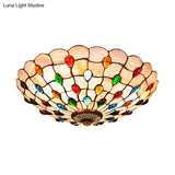 Tiffany Beige Shell Flush Mount Ceiling Light - 3/4 - Light Cabochons - Embellished Ideal For