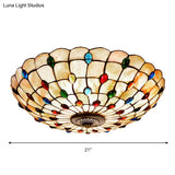 Tiffany Beige Shell Flush Mount Ceiling Light - 3/4 - Light Cabochons - Embellished Ideal For