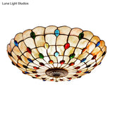 Tiffany Beige Shell Flush Mount Ceiling Light - 3/4 - Light Cabochons - Embellished Ideal For