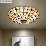 Tiffany Beige Shell Flush Mount Ceiling Light - 3/4 - Light Cabochons - Embellished Ideal For