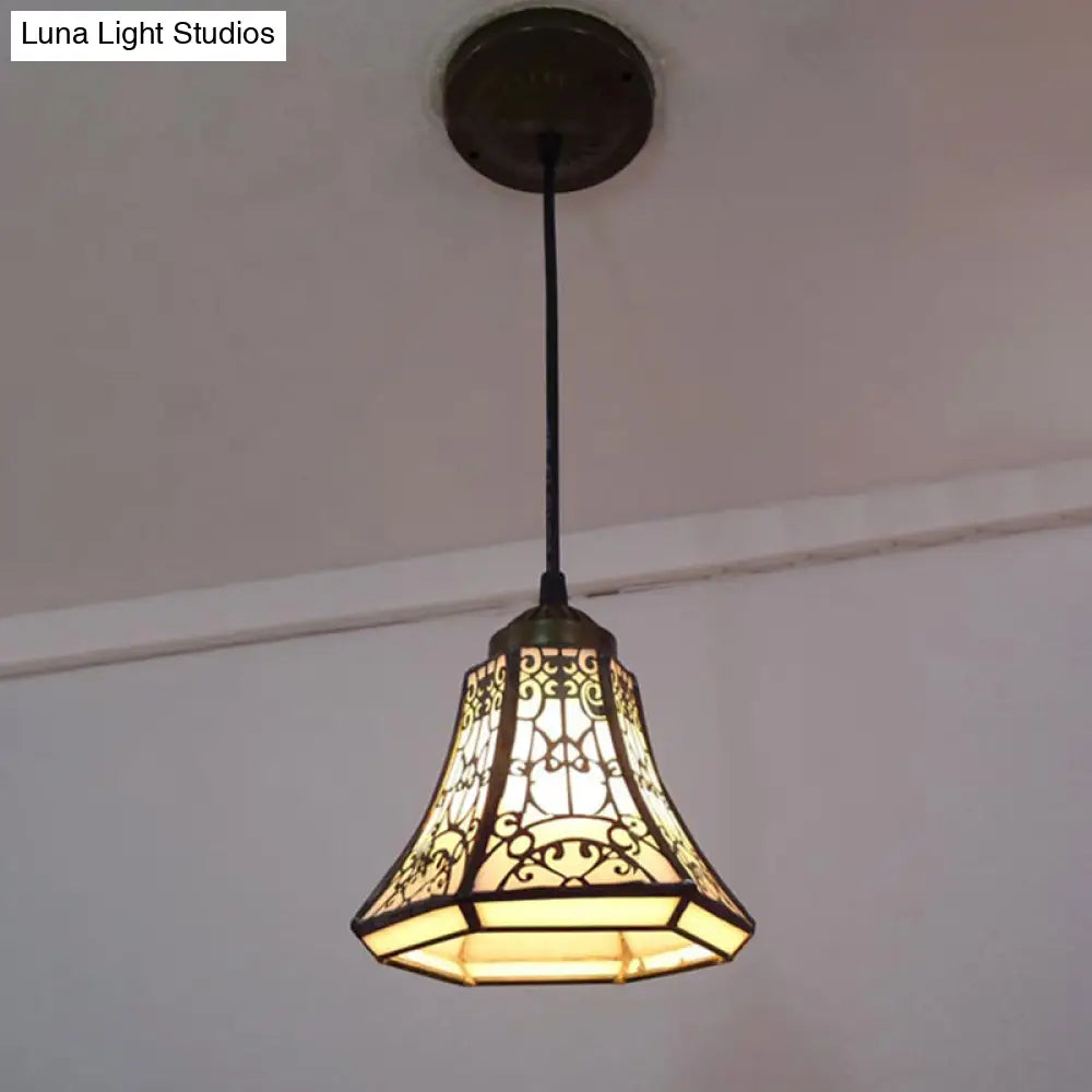 Tiffany Beige Stained Glass Mini Pendant Lamp For Stairs