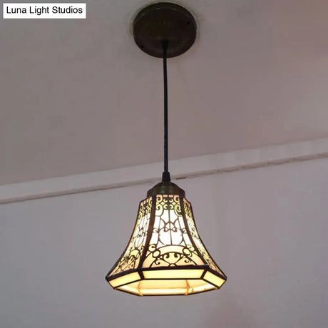 Tiffany Beige Stained Glass Mini Pendant Lamp For Stairs