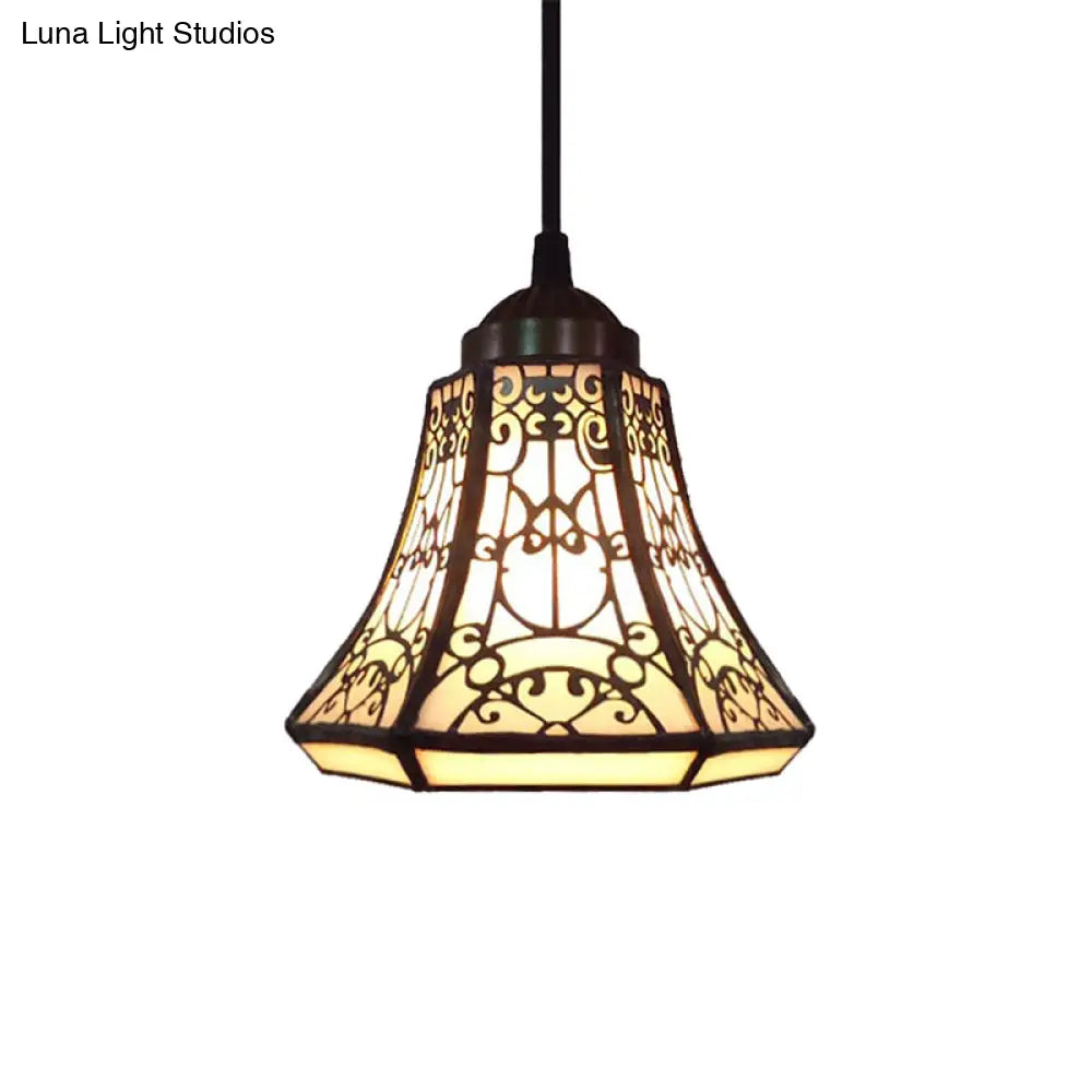 Tiffany Beige Stained Glass Mini Pendant Lamp For Stairs