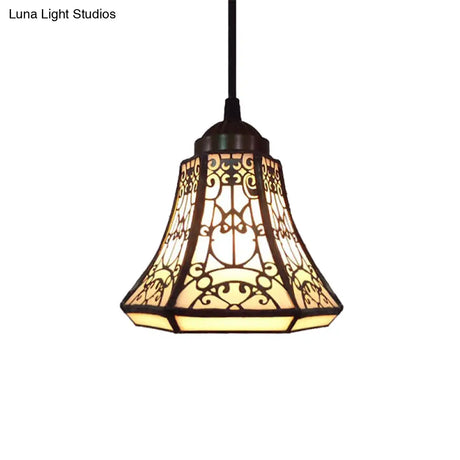 Tiffany Beige Stained Glass Mini Pendant Lamp For Stairs