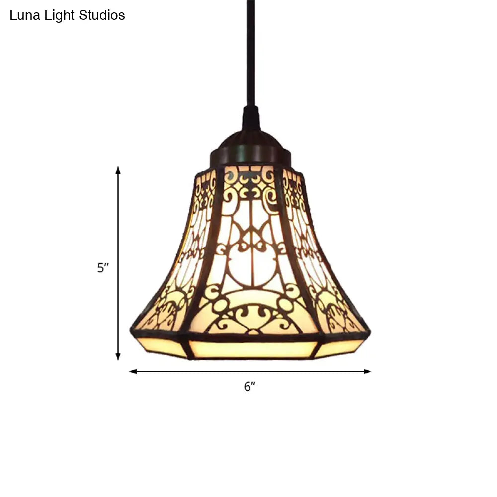 Tiffany Beige Stained Glass Mini Pendant Lamp For Stairs