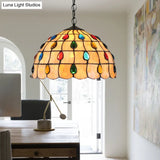Tiffany Beige Stained Glass Stair Pendant Light With Beaded Shade